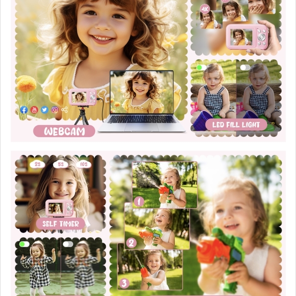 NIB Digital Camera, FHD 1080P Kids Camera w 32GB SD Card 44MP Point+Shoot Cam - Picture 7 of 10